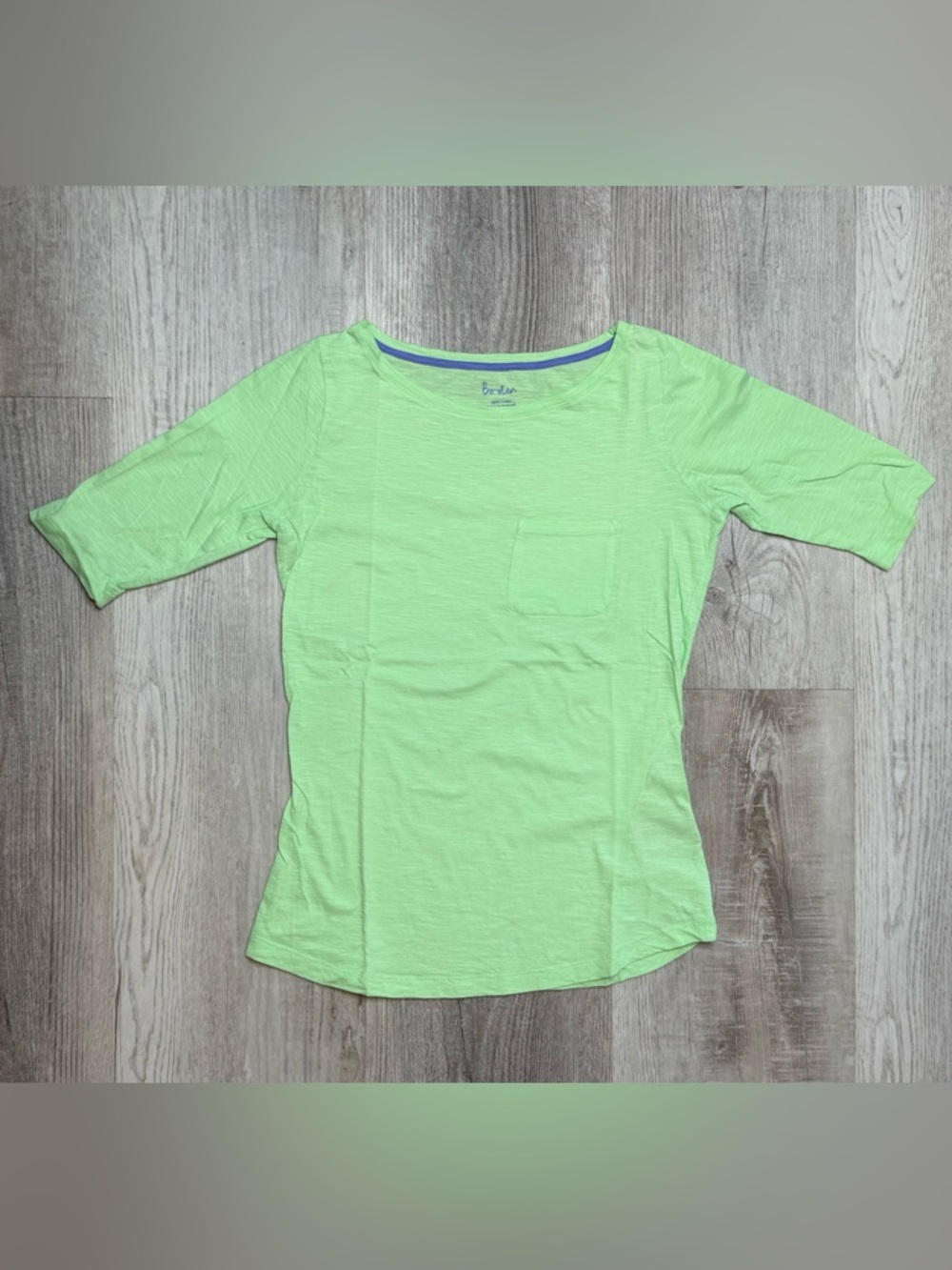 Boden Boatneck Lime Green Elbow length Cotton Tee Shirt Womens Size 4 Small NWOT